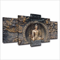 5-Piece Ancient Temple Buddha Statue Canvas Wall Art