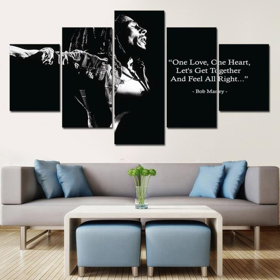 5-Piece Black & White Bob Marley One Love Canvas Wall Art