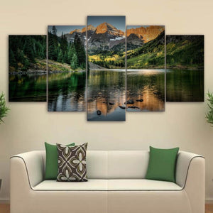 5-Piece Green Mountain River Valley Canvas Wall Art