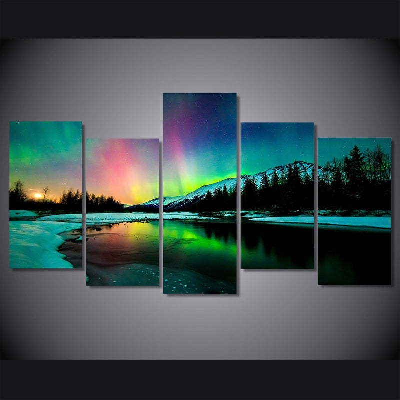5-Piece Colorful Northern Lights Aurora Canvas Wall Art