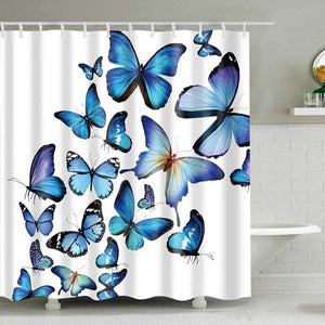 White Flying Blue Butterflies Bathroom Shower Curtain