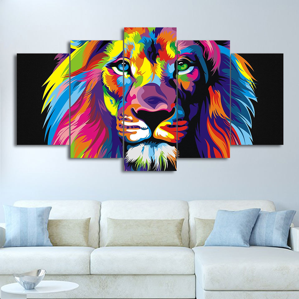 5-Piece Colorful Abstract Lion Painting Canvas Wall Art