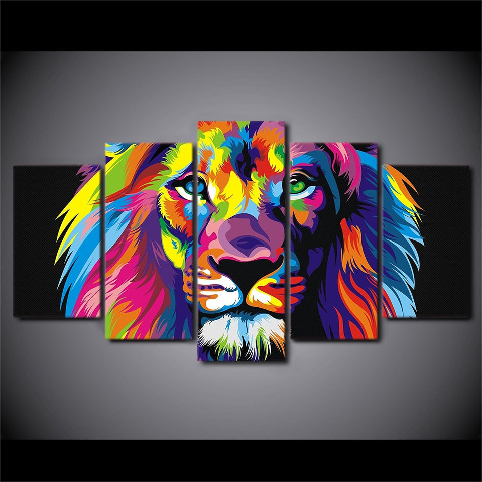 5-Piece Colorful Abstract Lion Painting Canvas Wall Art