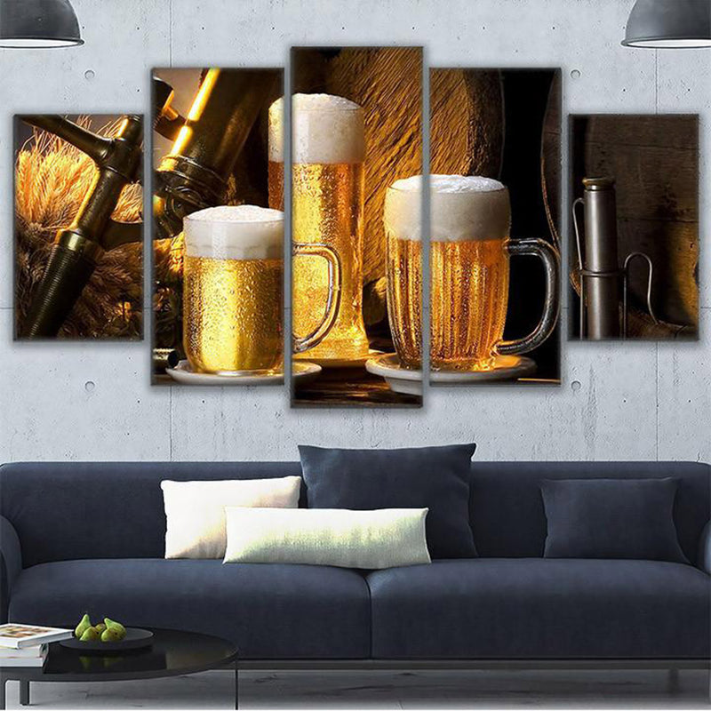5-Piece Old World Beer Brewery Pub Canvas Wall Art