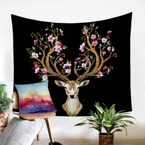 Floral Elk / Deer Antler Wall Tapestry