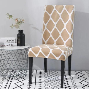 Beige Honeycomb Pattern Dining Chair Cover