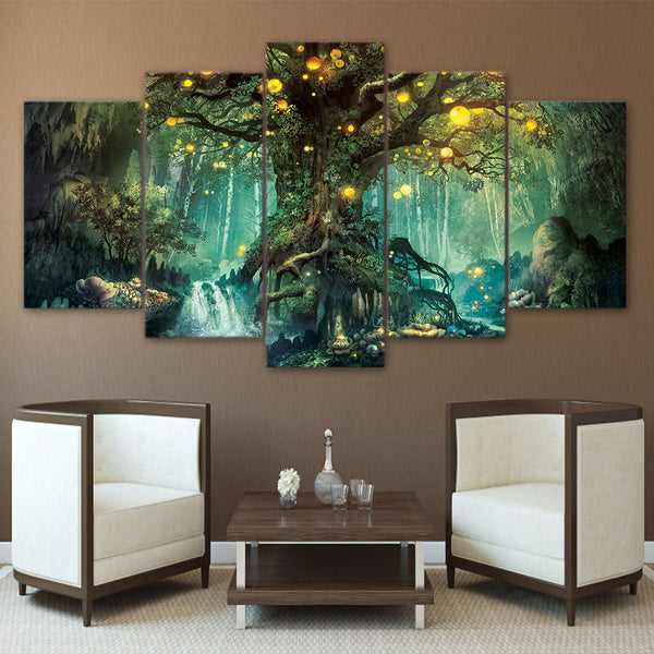 5-Piece Canvas Mystical Enchanted Forest Tree Wall Art – Decorzee