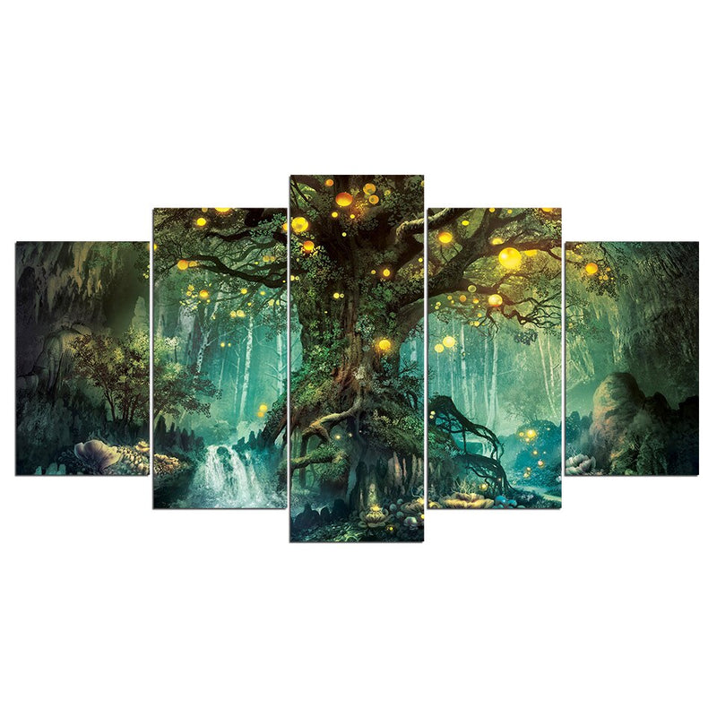 5-Piece Canvas Mystical Enchanted Forest Tree Wall Art