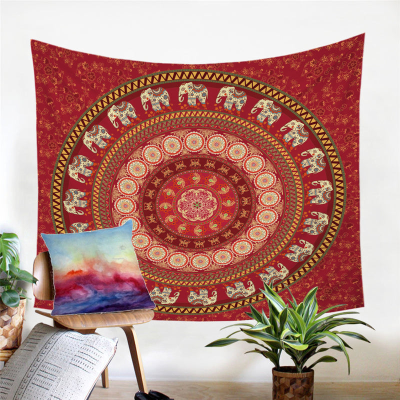 Bohemian Elephant Mandala Wall Tapestry