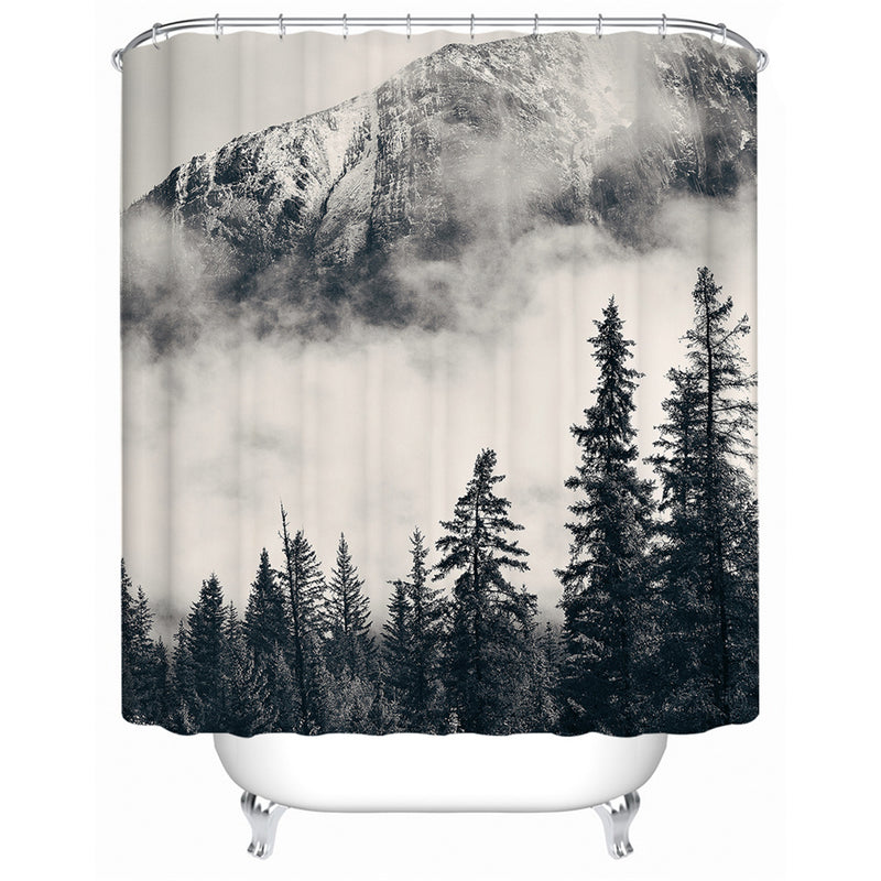 Black & White Cloudy Mountain Forest Bathroom Shower Curtain