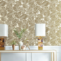 Gold Metallic Tropical Fern Leaf Pattern Wallpaper