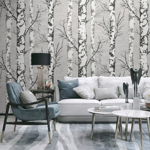 Embossed 3D Vinyl Birch Tree Print Wallpaper