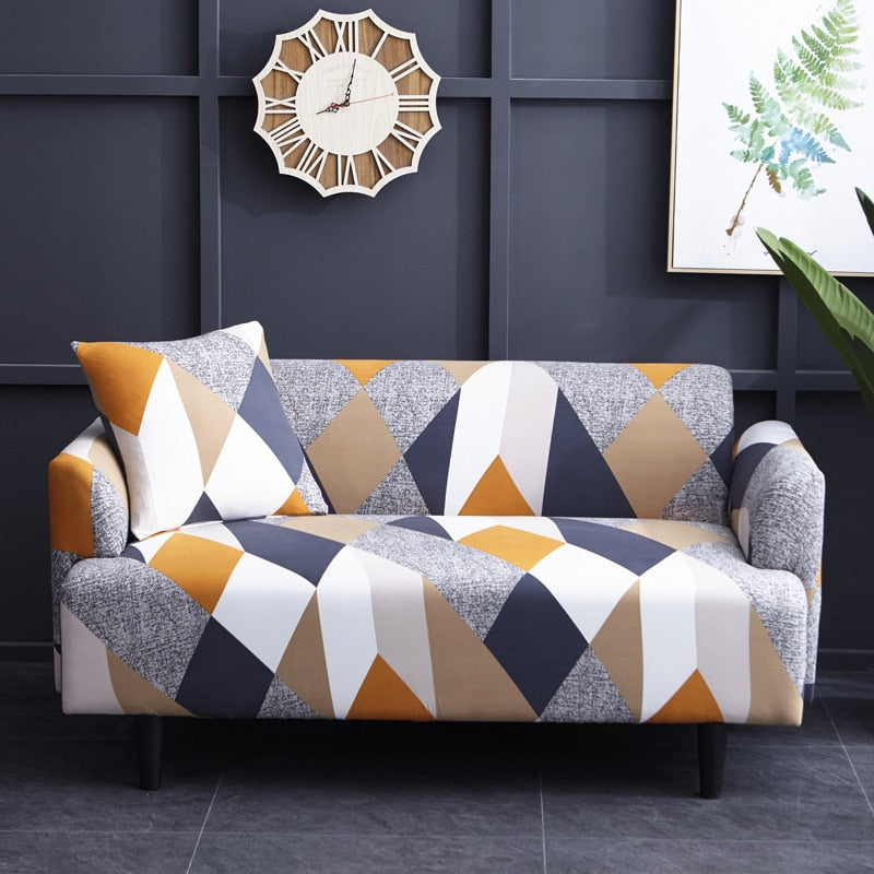 Geometric Orange Diamond Pattern Sofa Couch Cover