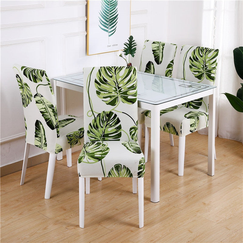 Floating Green Palm Leaf Pattern Dining Chair Cover
