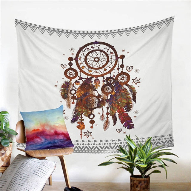 White Feather Dreamcatcher Wall Tapestry
