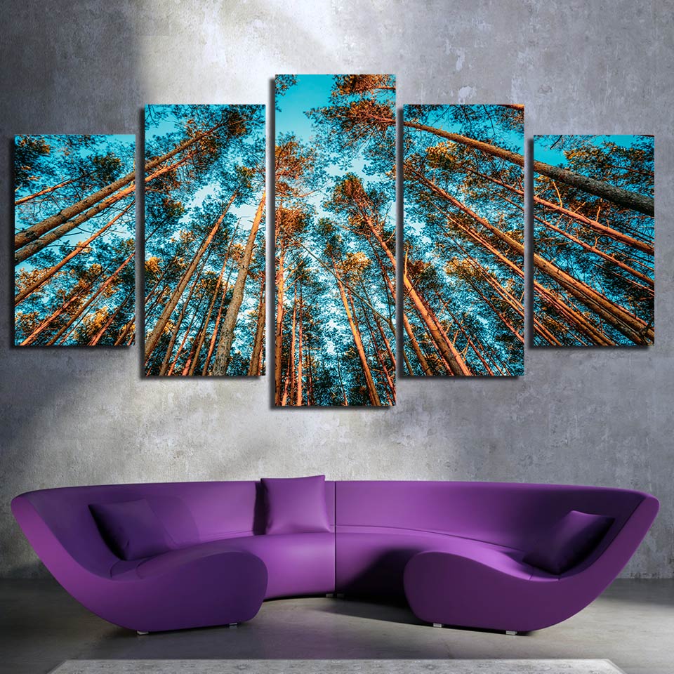 5-Piece Sky View Sunlit Forest Trees Canvas Wall Art
