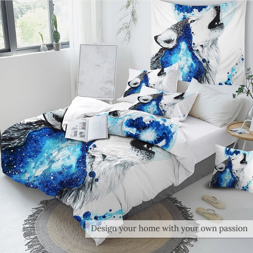 3-Piece Calling The Moon by Scandy Girl Wolf Duvet Set