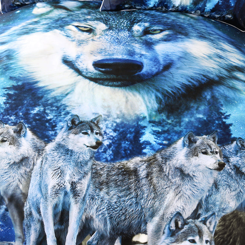 3-Piece Blue Night Sky Wolf Pack Duvet Cover Set – Decorzee