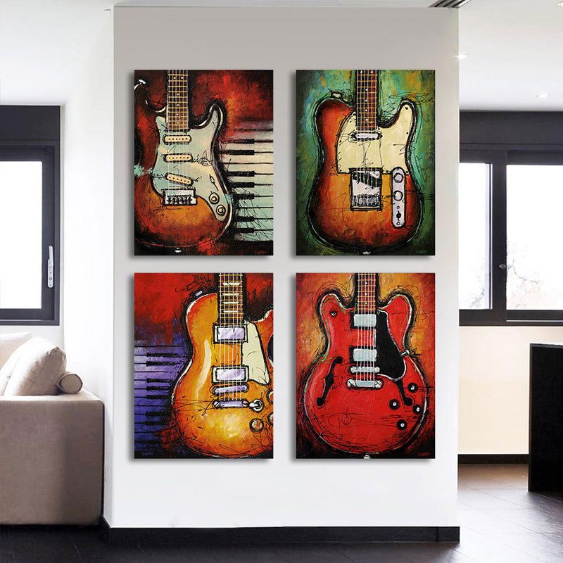 4-Piece Abstract Musical Guitars Canvas Wall Art