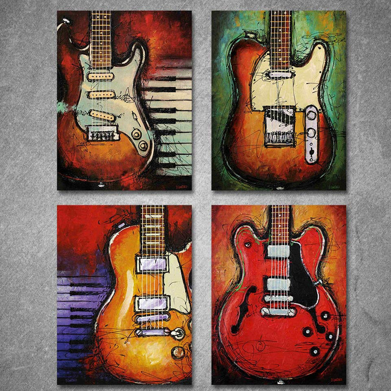 4-Piece Abstract Musical Guitars Canvas Wall Art