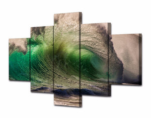 5-Piece Green Ocean Wave Print Canvas Wall Art