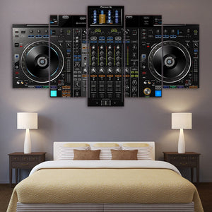 5-Piece Black DJ Turntable Mixer Canvas Wall Art