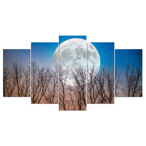 5-Piece Blue Moon-Lit Forest Sky Canvas Wall Art