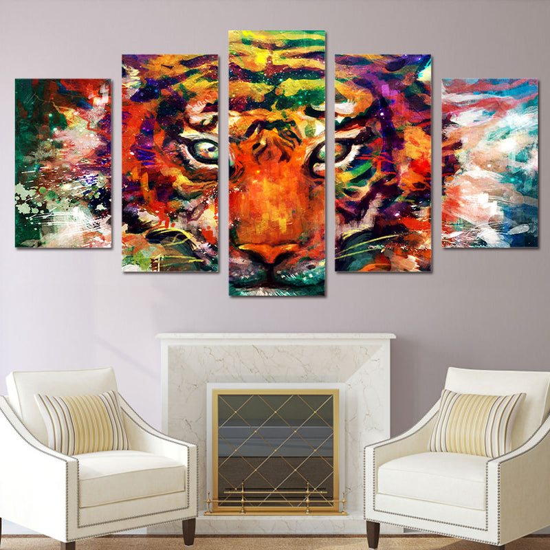 5-Piece Multi-Color Abstract Tiger Face Canvas Wall Art – Decorzee