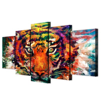 5-Piece Multi-Color Abstract Tiger Face Canvas Wall Art