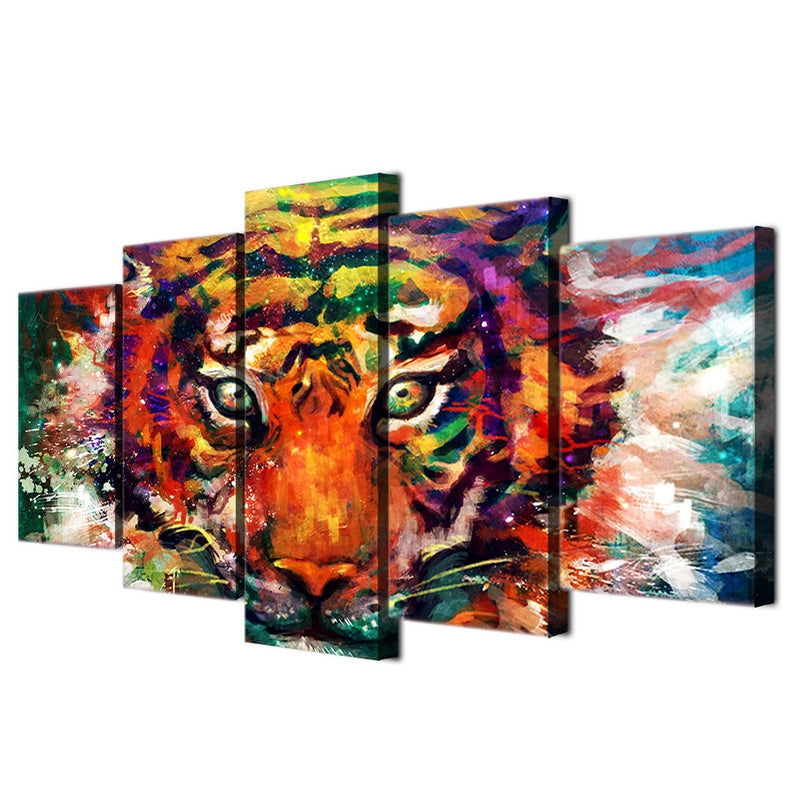 5-Piece Multi-Color Abstract Tiger Face Canvas Wall Art – Decorzee