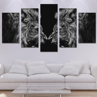 5-Piece Black & White Lion Facing Lion Canvas Wall Art