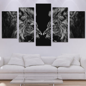 5-Piece Black & White Lion Facing Lion Canvas Wall Art