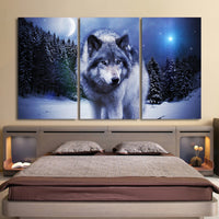 3-Piece Prowling Night Snow Wolf Canvas Wall Art