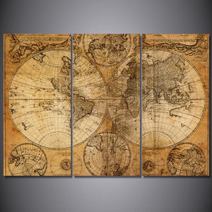3-Piece Rustic Vintage World Map Canvas Wall Art
