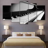5-Piece Black & White Angled Piano Keys Canvas Wall Art