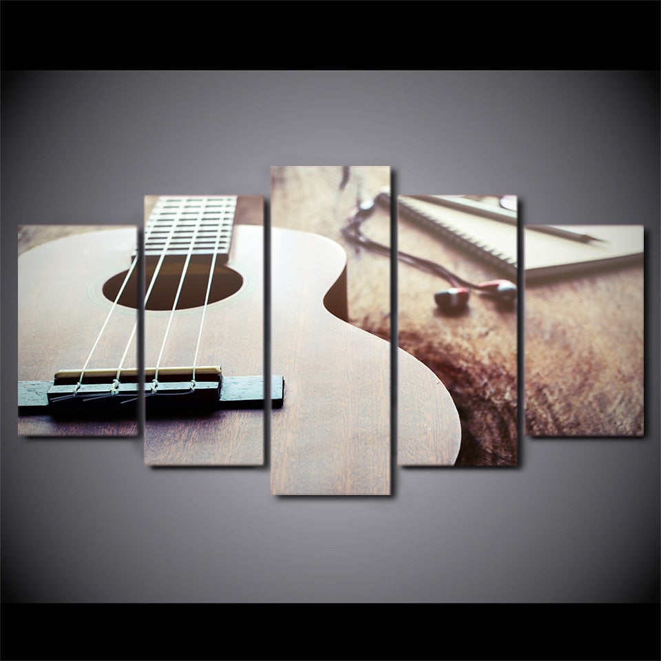 5-Piece Musician's Wood Acoustic Guitar Canvas Wall Art