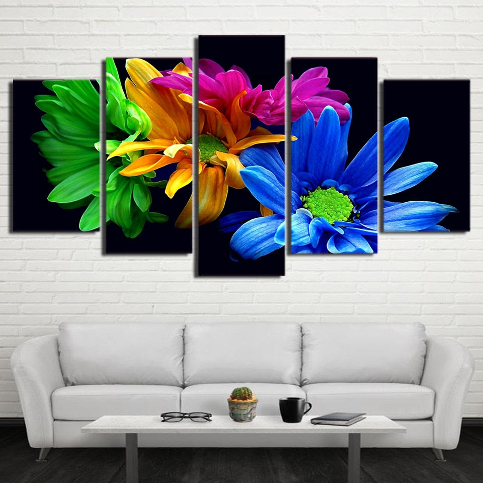5-Piece Colorful Daisy Flowers Canvas Wall Art