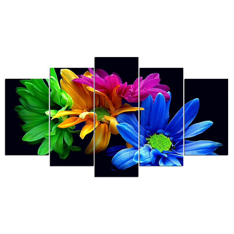 5-Piece Colorful Daisy Flowers Canvas Wall Art