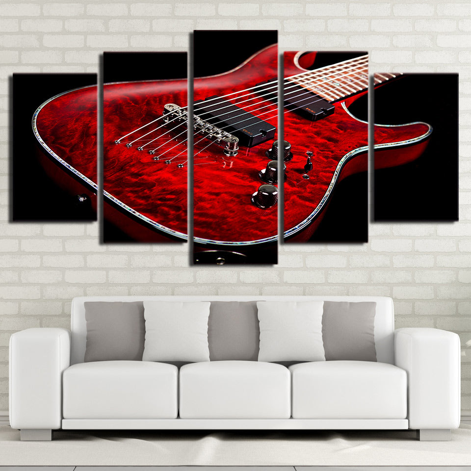 5-Piece Black & Red Electric Guitar Canvas Wall Art