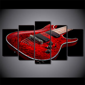 5-Piece Black & Red Electric Guitar Canvas Wall Art