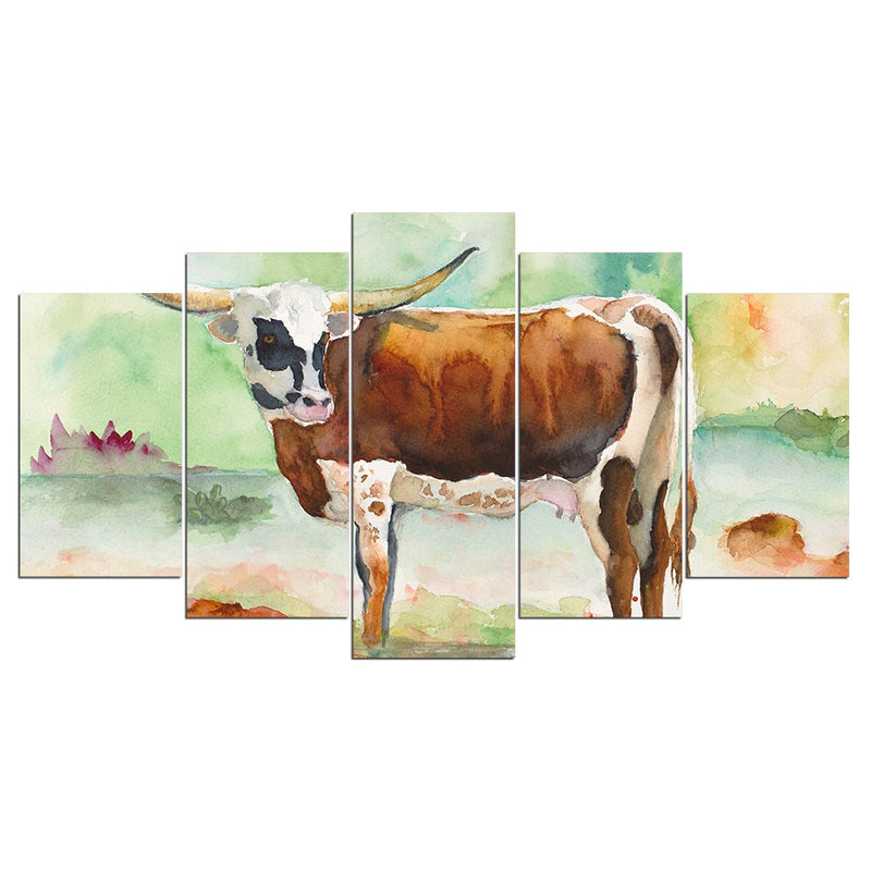 5-Piece Watercolor Steer / Cow Canvas Wall Art