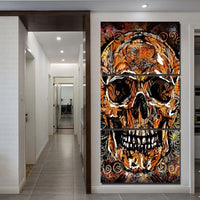 3-Piece Brown / Orange Abstract Skull Canvas Wall Art