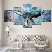 5-Piece Blue Abstract Ocean Whale Canvas Wall Art