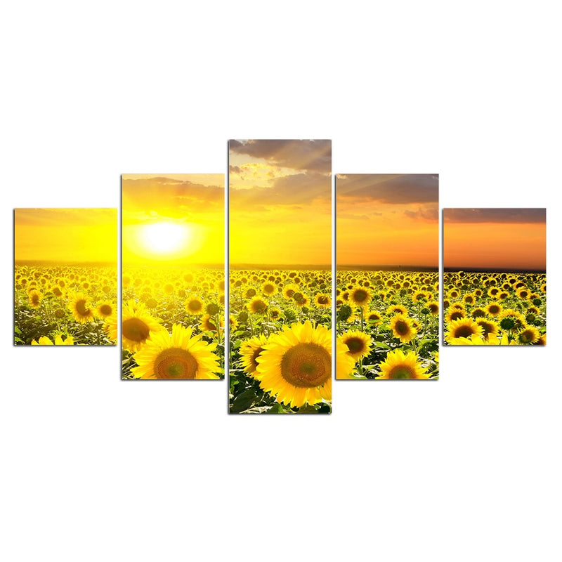 5-Piece Yellow Sunflowers At Sunrise Canvas Wall Art