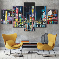 5-Piece Abstract NYC Times Square Canvas Wall Art