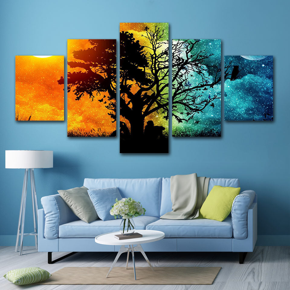 5-Piece Seasonal Time Split Tree Canvas Wall Art