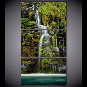 3-Piece Vertical Green Tropical Waterfall Canvas Wall Art