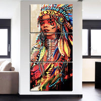 3-Piece Multi-Color Female Native Indian Warrior Canvas Wall Art