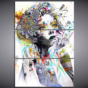 3-Piece Psychedelic Flower Girl Canvas Wall Art