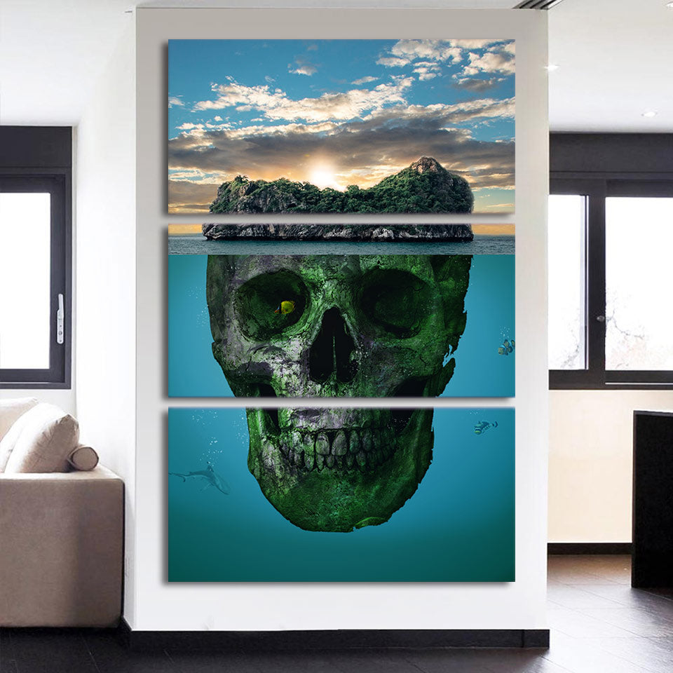 3-Piece Vertical Underwater Skull Island Canvas Wall Art